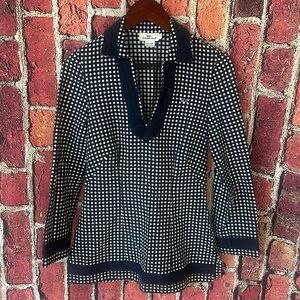 Vineyard Vines Polka Dot Tunic Navy Blue White Women’s 100% Cotton Collared sz 0